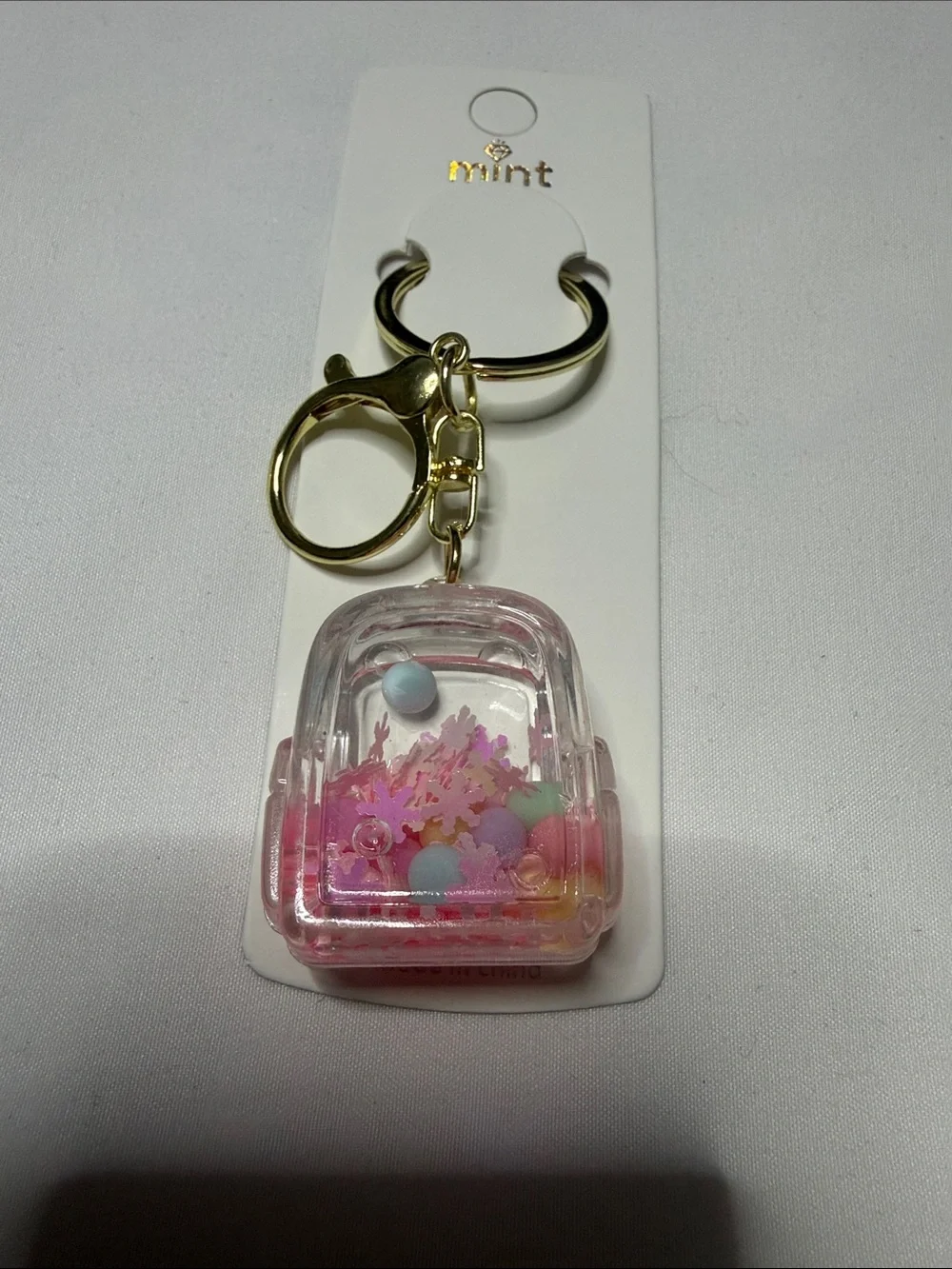 Set of 2 Mint Pink Glitter Mini Backpack Keychain Pair with Gold Hardware